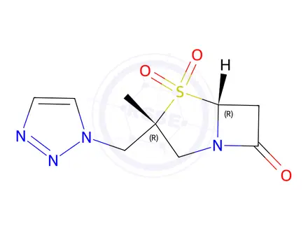 Chemical structure of (3R,5R)-3-((1H-1,2,3-triazol-1-yl)methyl)-3-methyl-4-thia-1-azabicyclo[3.2.0]heptan-7-one 4,4-dioxide