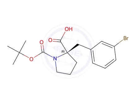 Chemical structure of (R)-2-(3-bromobenzyl)-1-(tert-butoxycarbonyl)pyrrolidine-2-carboxylic acid