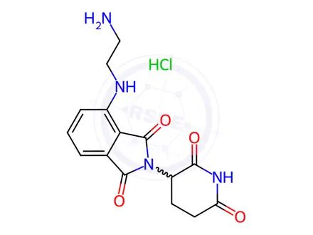 Chemical structure of 1H-Isoindole-1,3(2H)-dione, 4-[(2-aminoethyl)amino]-2-(2,6-dioxo-3-piperidinyl)-, hydrochloride (1:1)