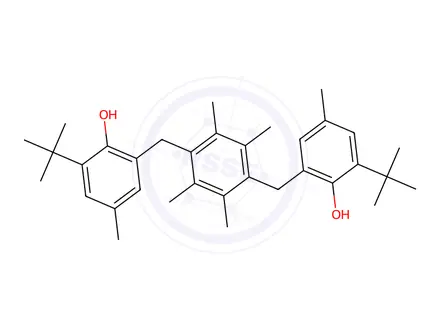 Chemical structure of 6,6'-((2,3,5,6-Tetramethyl-1,4-phenylene)bis(methylene))bis(2-(tert-butyl)-4-methylphenol)