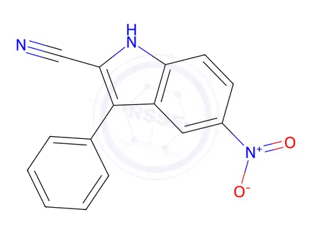 Chemical structure of 5-Nitro-3-phenyl-1H-indole-2-carbonitrile