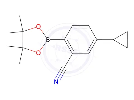 Chemical structure of 5-Cyclopropyl-2-(4,4,5,5-tetramethyl-1,3,2-dioxaborolan-2-yl)benzonitrile