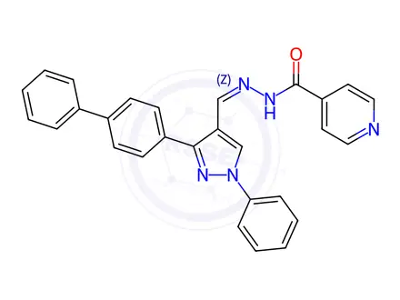 Chemical structure of N'-[(1Z)-(3-{[1,1'-biphenyl]-4-yl}-1-phenyl-1H-pyrazol-4-yl)methylidene]pyridine-4-carbohydrazide