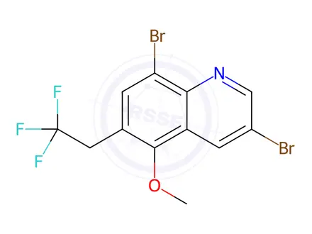 Chemical structure of 3,8-Dibromo-5-methoxy-6-(2,2,2-trifluoroethyl)quinoline