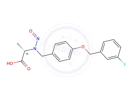 Chemical structure of (S)-2-((4-((3-fluorobenzyl)oxy)benzyl)(nitroso)amino)propanoic acid