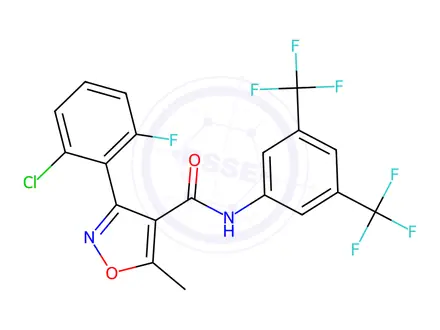 Chemical structure of N-(3,5-bis(trifluoromethyl)phenyl)-3-(2-chloro-6-fluorophenyl)-5-methylisoxazole-4-carboxamide