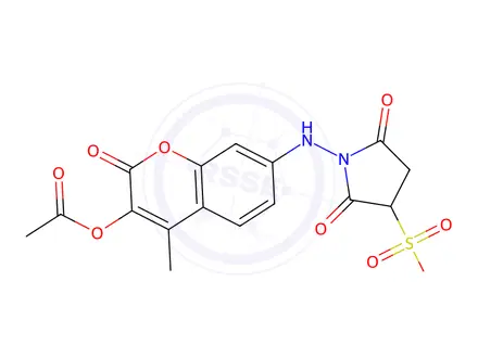 Chemical structure of sulfosuccinimidyl 7-amino-4-methylcoumarin-3-acetate