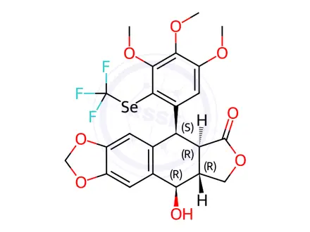 Chemical structure of (5S,5aR,8aR,9R)-5,8,8a,9-Tetrahydro-9-hydroxy-5-[3,4,5-trimethoxy-2-[(trifluoromethyl)seleno]phenyl]furo[3′,4′:6,7]naphtho[2,3-d]-1,3-dioxol-6(5aH)-one