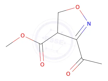Chemical structure of 4-Isoxazolecarboxylic acid, 3-acetyl-4,5-dihydro-, methyl ester (9CI)