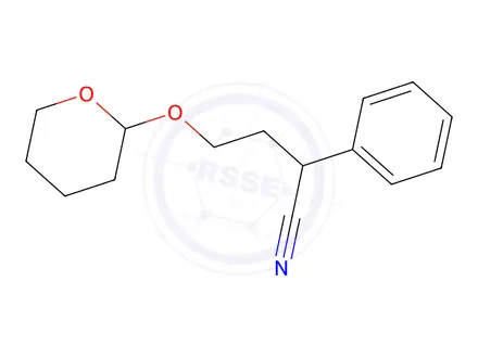 Chemical structure of 2-Phenyl-4-((tetrahydro-2H-pyran-2-yl)oxy)butanenitrile