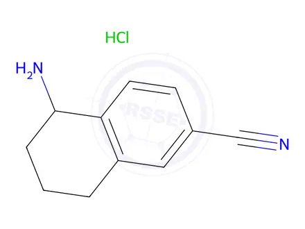 Chemical structure of 5-Amino-5,6,7,8-tetrahydronaphthalene-2-carbonitrile hydrochloride