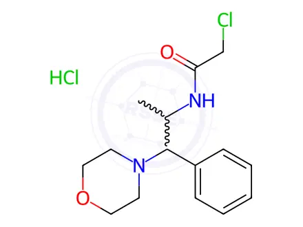 Chemical structure of 2-chloro-N-(1-methyl-2-morpholin-4-yl-2-phenylethyl)acetamide hydrochloride