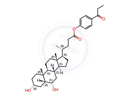 Chemical structure of (3α,5β,6α)-3,6-Dihydroxycholan-24-oic Acid 4-(1-Oxopropyl)phenyl Ester