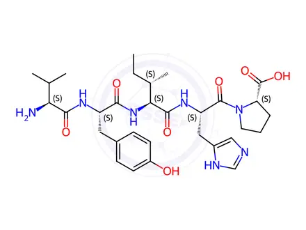 Chemical structure of Angiotensin I/II (3-7) H-Val-Tyr-Ile-His-Pro-OH