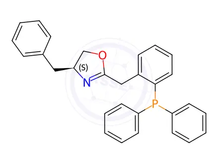 Chemical structure of Oxazole, 2-[[2-(diphenylphosphino)phenyl]methyl]-4,5-dihydro-4-(phenylmethyl)-, (4S)-