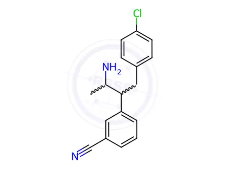 Chemical structure of Benzonitrile, 3-[(1S,2S)-2-amino-1-[(4-chlorophenyl)methyl]propyl]-, 2,2,2-trifluoroacetate (1:1)