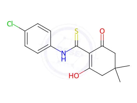 Chemical structure of N-(4-chlorophenyl)-2-hydroxy-4,4-dimethyl-6-oxocyclohex-1-ene-1-carbothioamide