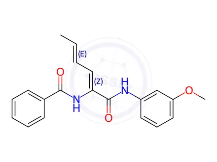 Chemical structure of Benzamide, N-[1-[[(3-methoxyphenyl)amino]carbonyl]-1,3-pentadienyl]-(9CI)