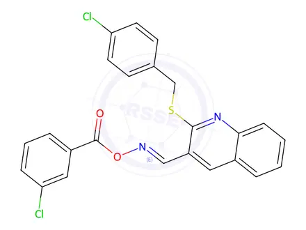 Chemical structure of (E)-2-((4-chlorobenzyl)thio)quinoline-3-carbaldehyde O-(3-chlorobenzoyl) oxime
