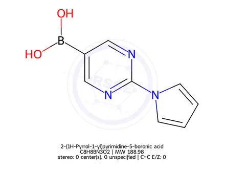 Chemical structure of (2-(1H-pyrrol-1-yl)pyrimidin-5-yl)boronic acid