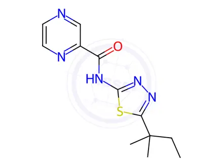 Chemical structure of N-(5-(tert-pentyl)-1,3,4-thiadiazol-2-yl)pyrazine-2-carboxamide