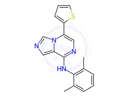 Chemical structure of N-(2,6-Dimethylphenyl)-5-(thiophen-2-yl)imidazo[1,5-a]pyrazin-8-amine