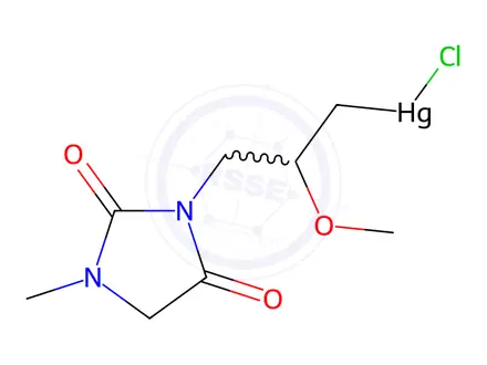 Chemical structure of 3-[3-[Chloromercurio(II)]-2-methoxypropyl]-1-methylhydantoin