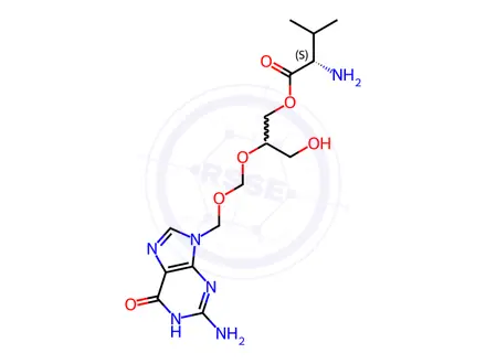 Chemical structure of L-Valine 2-[[(2-amino-1,6-dihydro-6-oxo-9H-purin-9-yl)methoxy]methoxy]-3-hydroxypropyl Ester