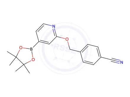 Chemical structure of 4-(((4-(4,4,5,5-Tetramethyl-1,3,2-dioxaborolan-2-yl)pyridin-2-yl)oxy)methyl)benzonitrile