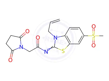 Chemical structure of N-(3-Allyl-6-(methylsulfonyl)benzo[d]thiazol-2(3H)-ylidene)-2-(2,5-dioxopyrrolidin-1-yl)acetamide