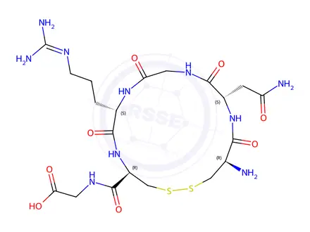Chemical structure of ((4R,7S,13S,16R)-16-Amino-13-(2-amino-2-oxoethyl)-7-(3-guanidinopropyl)-6,9,12,15-tetraoxo-1,2-dithia-5,8,11,14-tetraazacycloheptadecane-4-carbonyl)glycine