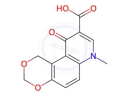 Chemical structure of 7,10-dihydro-7-methyl-10-oxo-1H-[1,3]dioxino[5,4-f]quinoline-9-carboxylic acid