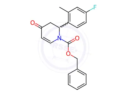 Chemical structure of Benzyl 3,4-dihydro-2-(4-fluoro-2-methylphenyl)-4-oxopyridine-1(2H)-carboxylate, 1-[(Benzyloxy)carbonyl]-2-(4-fluoro-2-methylphenyl)-4-oxo-1,2,3,4-tetrahydropyridine