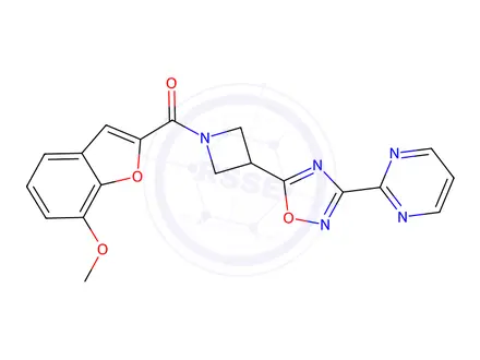 Chemical structure of (7-Methoxybenzofuran-2-yl)(3-(3-(pyrimidin-2-yl)-1,2,4-oxadiazol-5-yl)azetidin-1-yl)methanone
