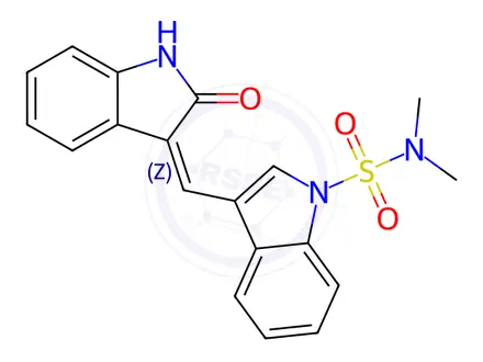 Chemical structure of N,N-Dimethyl-3-((2-oxoindolin-3-ylidene)methyl)-1H-indole-1-sulfonamide