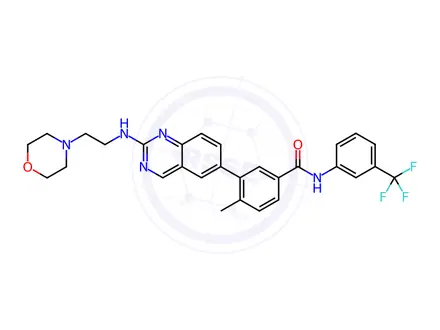 Chemical structure of 4-methyl-3-(2-((2-morpholinoethyl)amino)quinazolin-6-yl)-N-(3-(trifluoromethyl)phenyl)benzamide