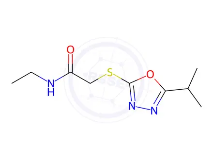Chemical structure of Acetamide, N-ethyl-2-[[5-(1-methylethyl)-1,3,4-oxadiazol-2-yl]thio]-