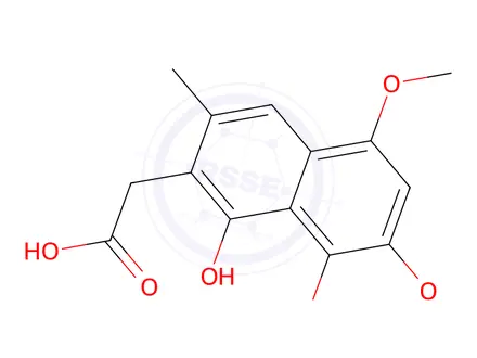 Chemical structure of 2-(1-Hydroxy-5,7,8-trimethoxy-3-methylnaphthalen-2-yl)acetic acid