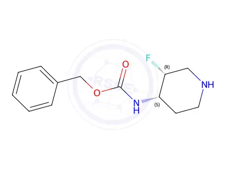 Chemical structure of Rel-(-)-benzyl ((3R,4S)-3-fluoropiperidin-4-yl)carbamate