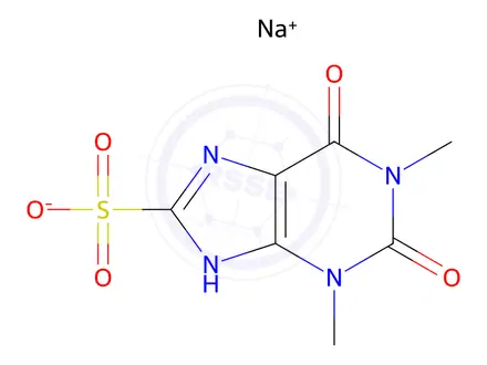 Chemical structure of Sodium 1,3-dimethyl-2,6-dioxo-2,3,6,9-tetrahydro-1H-purine-8-sulfonate