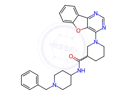 Chemical structure of 1-[1]benzofuro[3,2-d]pyrimidin-4-yl-N-(1-benzylpiperidin-4-yl)piperidine-3-carboxamide