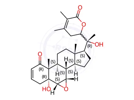 Chemical structure of 5,20-dihydroxy-6,7-epoxy-1-oxo-5-witha-2,24-dienolide