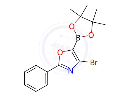 Chemical structure of Oxazole, 4-bromo-2-phenyl-5-(4,4,5,5-tetramethyl-1,3,2-dioxaborolan-2-yl)-
