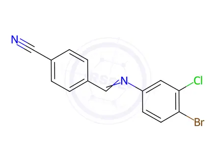 Chemical structure of 4-{[(4-bromo-3-chlorophenyl)imino]methyl}benzonitrile