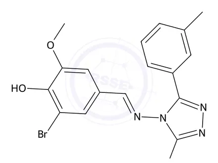 Chemical structure of 4-((3-Bromo-4-hydroxy-5-methoxybenzylidene)amino)-3-(m-tolyl)-1H-1,2,4-triazole-5(4H)-thione