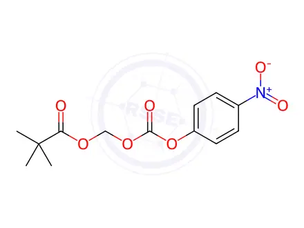 Chemical structure of Propanoic acid, 2,2-dimethyl-, [[(4-nitrophenoxy)carbonyl]oxy]methyl ester