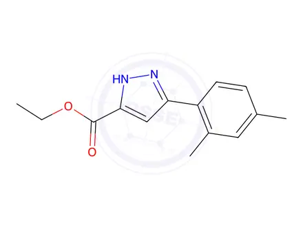 Chemical structure of Ethyl 5-(2,4-dimethylphenyl)-1H-pyrazole-3-carboxylate