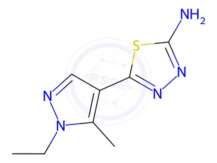 Chemical structure of 5-(1-ethyl-5-methyl-1H-pyrazol-4-yl)-1,3,4-thiadiazol-2-amine