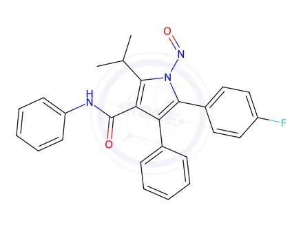 Chemical structure of 5-(4-fluorophenyl)-2-isopropyl-1-nitroso-N,4-diphenyl-1H-pyrrole-3-carboxamide