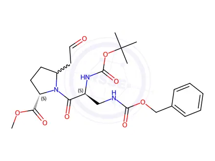 Chemical structure of (2S)-Methyl 1-((S)-3-(((benzyloxy)carbonyl)amino)-2-((tert-butoxycarbonyl)amino)propanoyl)-5-(2-oxoethyl)pyrrolidine-2-carboxylate